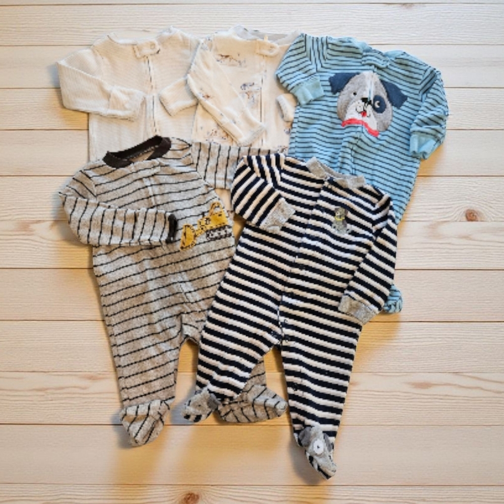 Carter's Cozy Striped and Patterned Footies Set Of 5, Sz 3M